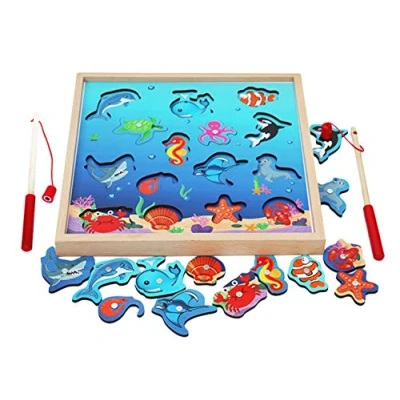 Afbeelding van TOWO Houten Fishing Game Magnetische visserij puzzels met getallen Jigsaw Raadsel Zeedieren Kids spel educatief speelgoed voor 3 jaar oud Math Toy Montessori Materials