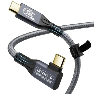 Afbeelding van YIWNETEC USB C kabel naar 3.2 mannelijk Gen2 x 2 type oplaadkabel 20 Gbps gegevensoverdracht, 240 W 48 V/5 A snellaadkabel, 4K @ 60 Hz video overdracht (hoek, 3 m)