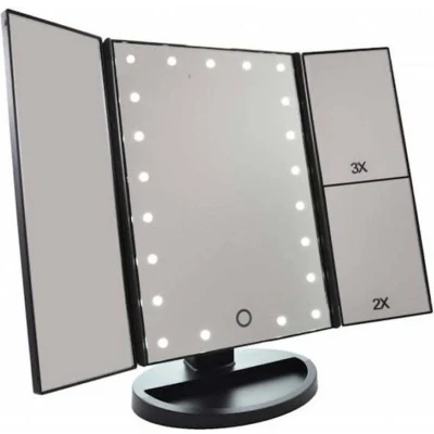 Afbeelding van LED make up spiegel met touch sensor dimbaar 2+3 maal vergroting Drieluik 21x Batterijen USB makeup