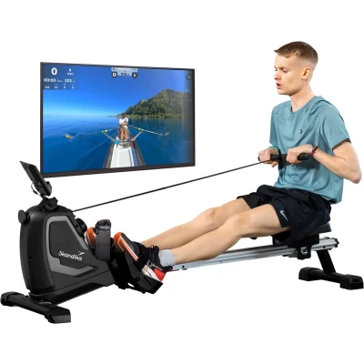 Afbeelding van Skandika Venn Roeimachine Roeitrainers Home roeiapparaat fitness Tablet houder, roeier met multifunctionele computer, 8 weerstandsniveaus instelbaar, onderhoudsarm Fitnessapparaten grijs