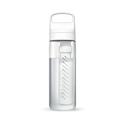 Afbeelding van LifeStraw Go serie BPA vrije waterfilterfles voor reizen en dagelijks gebruik, verwijdert bacteriën, parasieten microplastics, verbetert de smaak, 22 oz Polar White