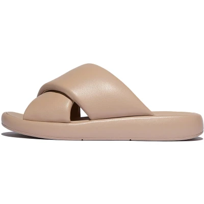 Afbeelding van FitFlop Iqushion D Luxe Padded Leather Cross Slides BEIGE Maat 38