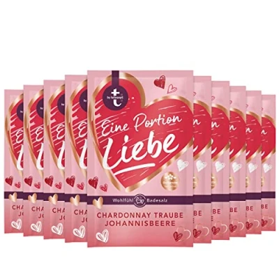 Afbeelding van t: by tetesept Badaccessoire, een portie liefde, flinterfijne poederkristallen met Chardonnay druif en aalbessen, verwenend badzout, cadeau voor de zintuigen, verpakking van 10 stuks (10 x 60 g)