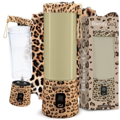 Afbeelding van BlendyGo 3 Draadloze &amp; Draagbare Blender met 550ml, Snel USB C Opladen, IPX7 Waterdicht, PulseMotion BlendPro Technologie, Gezonde smoothies, Eiwitshakes en Klaar Eten (Luipaard)