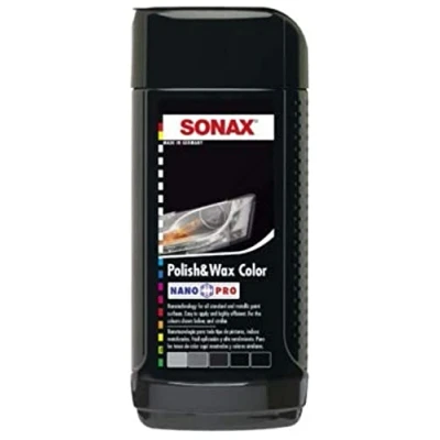 Afbeelding van SONAX Polish+Wax Color Black (250 ml) middelsterke polish voor nieuwe en licht matte lakken met kleurpigmenten wasverhoudingen art.nr. 02961410