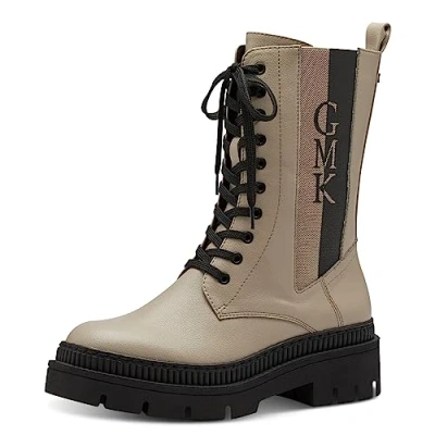 Afbeelding van MARCO TOZZI dames 2 85208 41 Lace Boot Flat, Taupe Comb, 42 EU