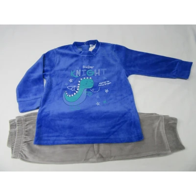 Afbeelding van Wiplala Jen &amp; James Pyjama Velour Blauw Dino 2 jaar 92