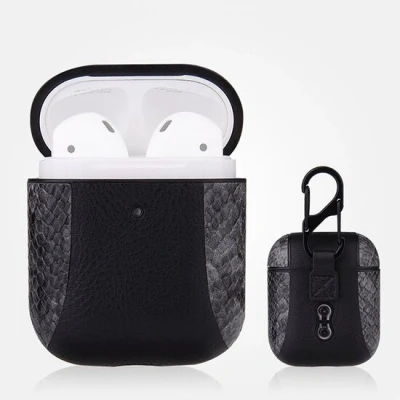 Afbeelding van AirPods 1/2 hoesje PU Leer Flip over Grijs/zwart Bescherming voor uw
