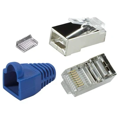 Afbeelding van odedo Set van 20 RJ45 krimpstekkers CAT 6 / 5e blauw metaal afgeschermd met inrijghulp en knikbescherming, krimpstekker Gigabit netwerkstekker