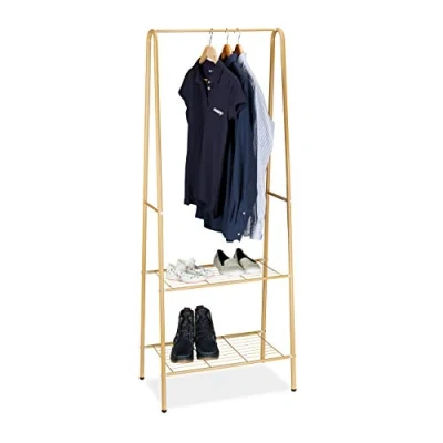 Afbeelding van Relaxdays kledingrek SANDARA, 2 etages, metaal, garderoberek, 1 kledingroede, HBD: 160x61,5x38 cm, honingbruin