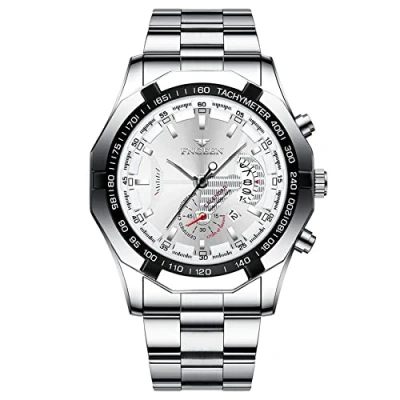 Afbeelding van JewelryWe Herenhorloge, roestvrij staal, kwarts, analoog, polshorloge 30 m, waterdicht, zakelijk, casual, met datumkalender en lichtgevende wijzers, cadeau voor mannen jongens, zilver, armband