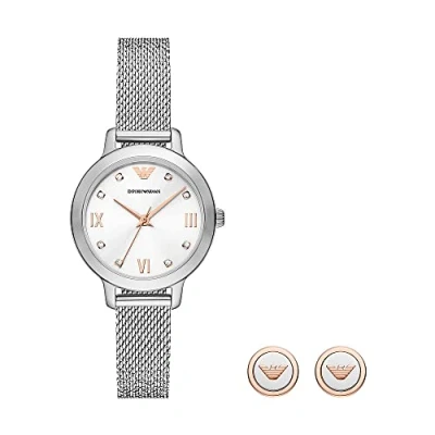 Afbeelding van Emporio Armani dames Horloge en oorknopjes in set van 2 AR80065SET de kleur Zilver