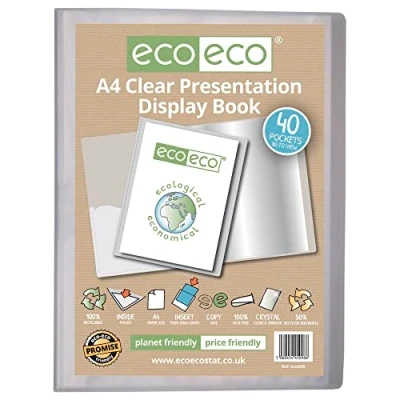 Afbeelding van eco A4 Size 50% Gerecycleerde 40 Pocket Clear Presentatie Display Book, Opbergtas Portfolio Art Folder met Plastic Hulzen, eco098