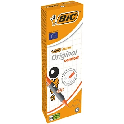 Afbeelding van BIC Matic Original Comfort, mechanische potloden met 0,7 mm drukbestendig HB lood, diverse vatkleuren (blauw, oranje, geel en grijs), pak van 12