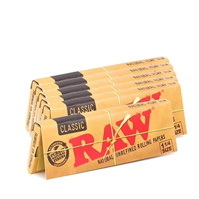 Afbeelding van Raw Unrefined Classic 1.25 1 1/4 formaat sigaret vloeipapier, 6 verpakkingen