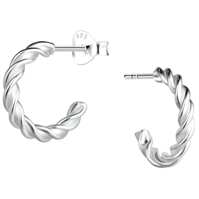 Afbeelding van JoyS Zilveren oorringen stud 13 mm / 2 twisted gedraaid zirkonia vlinder sluiting sterling zilver 925 oorbellen