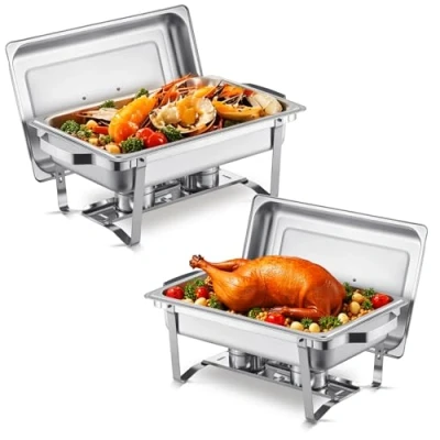 Afbeelding van VEVOR DT C1012 Rechthoek Catering Warmer Server Chafing Dish Buffet Set, Roestvrij Staal, 8 Quart