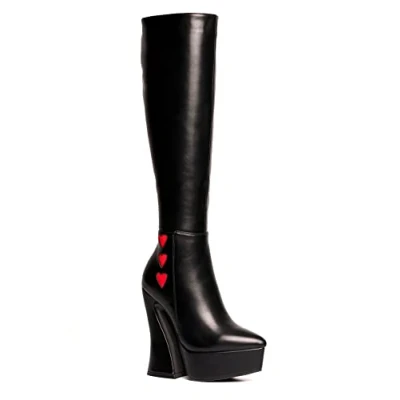 Afbeelding van LAMODA Love Potion Platform Knee High Boots, EU 38, Black Pu Red Heart, 38