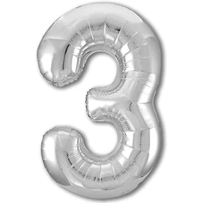 Afbeelding van Ballon 3e Verjaardag Nummer 3 Zilver XXL Gigantische Folieballon 100 cm Decoratie Ballonnummer Deco voor Verjaardag. Vliegt met Helium.