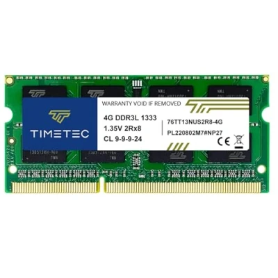 Afbeelding van Timetec 4GB DDR3 1333MHz PC3 10600 Niet ECC gebufferd 1.5V CL9 2Rx8 Dubbele rang 204 Pin SODIMM Laptop Notebook PC Computer Geheugen RAM Module Upgrade (4GB)