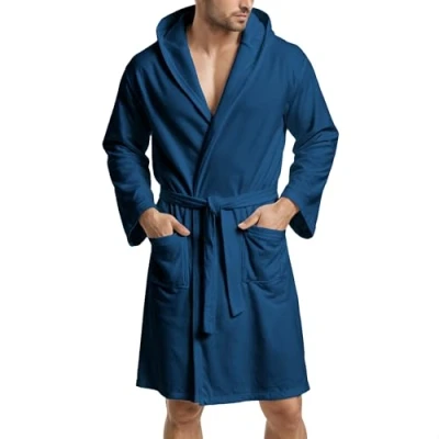 Afbeelding van PETTI badjas, badjas van microvezel, voor heren, dames, uniseks met zakken, capuchon en riem, Blauw, 4XL (Grote Maten)