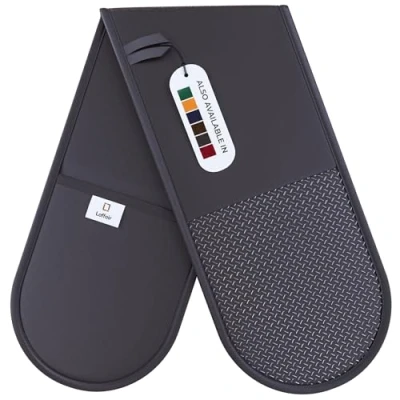 Afbeelding van Grey Oven Handschoenen van Laffair Houtskool Dubbele Grijs Antislip Siliconen Grip Maximale Warmtebescherming