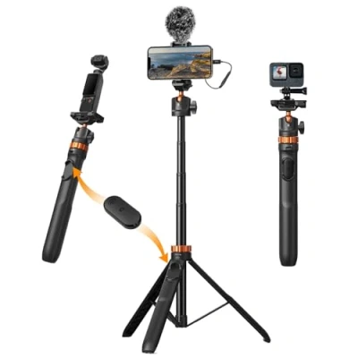 Afbeelding van K&amp;F Concept MS08 Selfiestickstatief, 158 cm mobiele telefoonstatief, statief voor smartphone, compatibel met iPhone/Samsung/DJI Osmo Action/Insta 360, telefoonhouder afneembare afstandsbediening