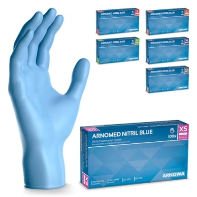 Afbeelding van ARNOMED wegwerphandschoenen blauw XS, nitril handschoenen 100 stuks/doos, poedervrij &amp; latexvrije handschoenen, wegwerphandschoen in S, M, L, XL XXL, wegwerp handschoen