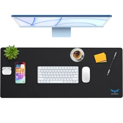 Afbeelding van Ultrics Gaming muismat, 900 x 400 6 mm, duurzame genaaide randen, glad oppervlak, antislip rubberbasis, dik, waterdicht, XXL, extra groot toetsenbord mat voor computer, PC en laptop, zwart