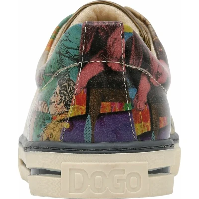 Afbeelding van DOGO Femme Cuir Vegan Multicolore Baskets Chaussures de Marche Confortables et Décontractées Faites à la Main, Ancient Tales Motif