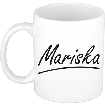 Afbeelding van Mariska voornaam kado beker / mok sierlijke letters gepersonaliseerde met Naam mokken