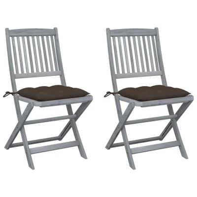 Afbeelding van Tuinstoelen 2 st inklapbaar met kussens massief acaciahout