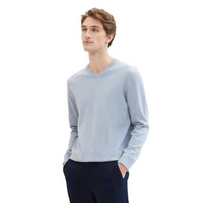 Afbeelding van TOM Tailor MIT Vausschnitt Trui, Heren, Maat: XL, Foggy blue