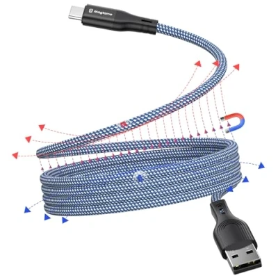 Afbeelding van Magtame Magnetische USB C kabel, gewikkelde A naar 1 m, intrekbare nylon gevlochten type snellaadkabel, compatibel met Samsung, Pad