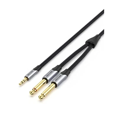Afbeelding van VENTION 3,5 mm naar Dual 6,35 Stereo Nylon Audiokabel, 1/4 Mannelijke 1/8 Audio Kabel Mono Y Splitter, Vergulde Audiosplitter voor Hoofdtelefoon, Mixer, Gitaar, Versterker (2 M)