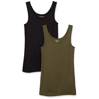 Afbeelding van Amazon Essentials Women&#039;s Tanktop met slanke pasvorm, Pack of 2, Olijfgroen/Zwart, XL