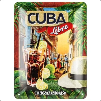 Afbeelding van Nostalgic Art Retro Tin Sign Open Bar Cuba Libre Gift idea for Cocktail Fans, Metal Plaque, Vintage Design Wall Decoration, 15 x 20 cm