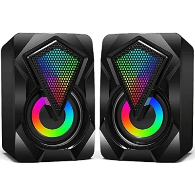 Afbeelding van NJSJ PC Speakers 6W Mini Desktop Luidspreker met kleurrijk LED Licht,Stereo 2.0 USB aangedreven 3.5mm Aux draagbare multimedia voor Laptop Tablets