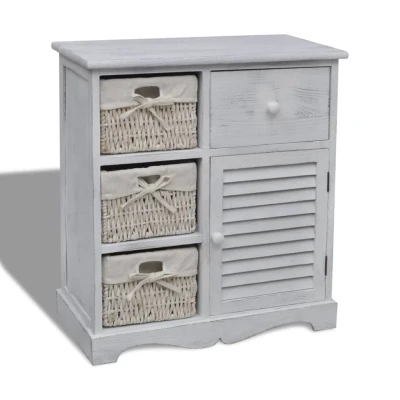 Afbeelding van Kast met links 3 weefmanden hout wit