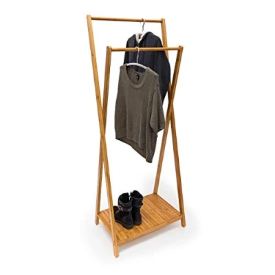 Afbeelding van relaxdays Kledingrek bamboe hout Houten kleding rek Kledingstandaard 156x56,5x40 cm.