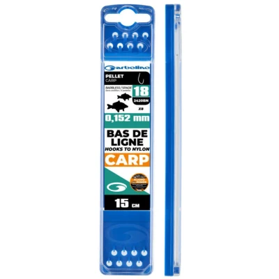 Afbeelding van Garbolino Hooks to Nylon Competition Pellet Carp 15cm (8 pcs) Maat : Haak 18 (2420BN) 0.152mm Fluoro Power