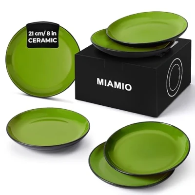 Afbeelding van MIAMIO 6 x Borden Set Aardewerk Keramiek Servies Le Papillon collectie (Groen, 21 cm)