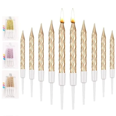 Afbeelding van 20 stuks verjaardagskaarsen, spiraal, taartkaarsen, metallic cake kaarsen, korte dunne taartkaars voor verjaardag, bruiloft, feest, taartdecoraties (champagnegoud)