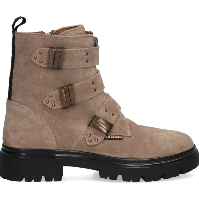 Afbeelding van Braqeez 424782 408 Meisjes Biker Boots Taupe Suède Gesp Met Rits