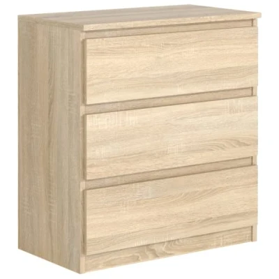 Afbeelding van Ladekast Sonoma Eiken Mat met 3 laden 70 cm, Commode dressoir Woonkamer Slaapkamer Kantoor H : 78,5 B D 39 cm Modern Design Gelamineerd Bord