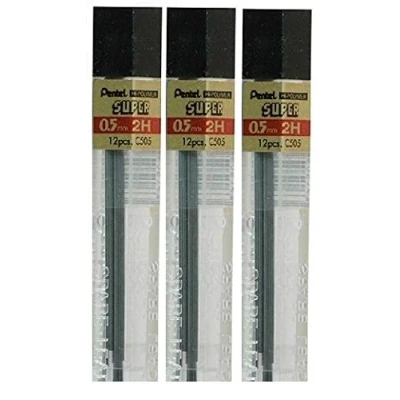 Afbeelding van Pentel 0.5mm Size 2H Shade Hardheid Potlood Refill Vervanging Reserve Leads Hi Pollymer Super Voor Automatische &amp; Mechanische Potloden (Pack van 3 Buizen 36 Stuks)