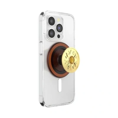 Afbeelding van PopSockets Ronde telefoongreep compatibel met MagSafe, inclusief adapterring, telefoonhouder, draadloos opladen emaille zonnejuweel amber