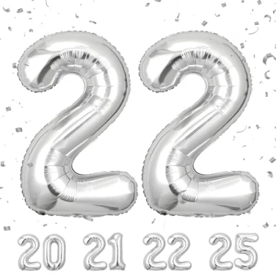 Afbeelding van 22e verjaardag decoratie cijfers ballon 22 jaar folieballon zilver voor mannen vrouwen nummer vliegt met helium verjaardagsfeest 40&quot; 101cm
