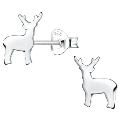 Afbeelding van JoyS Zilveren rendier oorbellen zilver egaal gepolijst 9 mm sterling 925 kerst oorknoppen