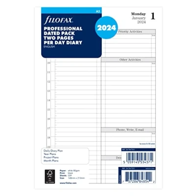 Afbeelding van Filofax A5 day to view English diary 2024, Wit